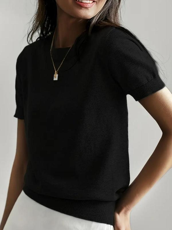 Clémence™ | Pull léger en maille coton à col rond et manches courtes