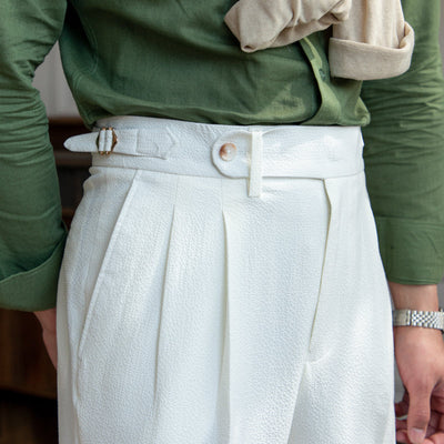 Pantalon à pinces aéré en seersucker Positano