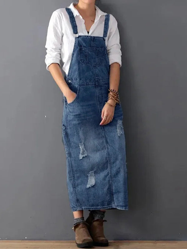 Robe salopette en denim avec fente à l’arrière