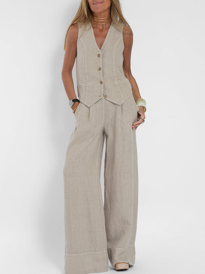 Aira™ – Ensemble composé d’un gilet boutonné et d’un pantalon à jambes larges