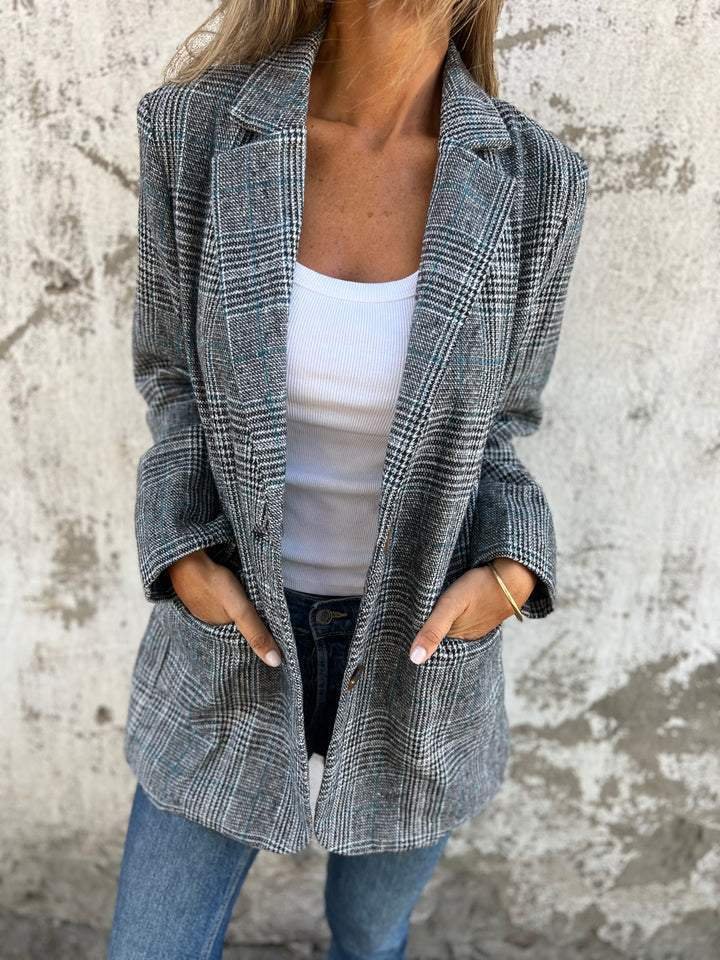 Blazer Vintage à Motif Pied-de-Poule