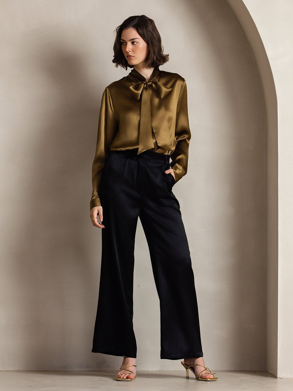 Pantalon de costume en soie classique et tendance 19 Momme, à jambes larges