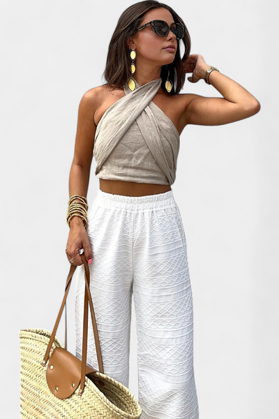 Lena Top Croisé Dos Nu avec Nœud et Style Halter
