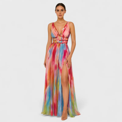 Freya | Robe Longue Peinte au Dégradé de Couleurs Vibrantes
