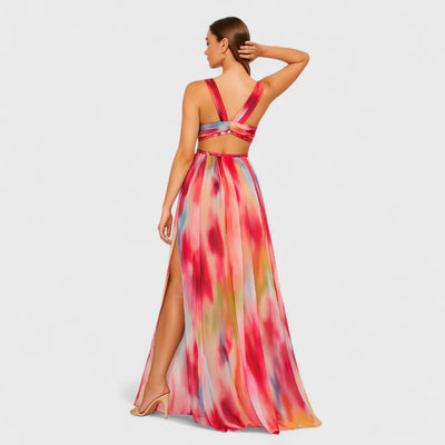 Freya | Robe Longue Peinte au Dégradé de Couleurs Vibrantes