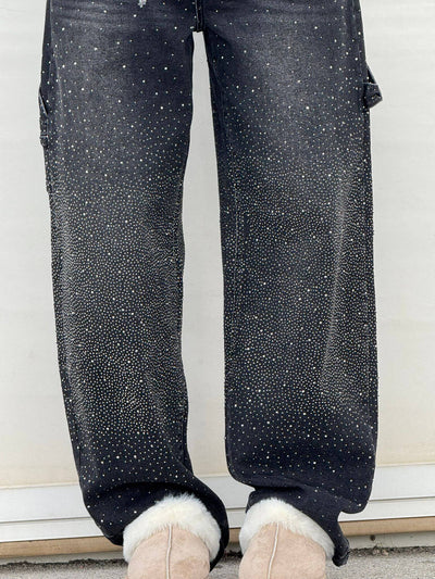 Pantalon Violette™ à taille haute, jambes larges et poches à boutons