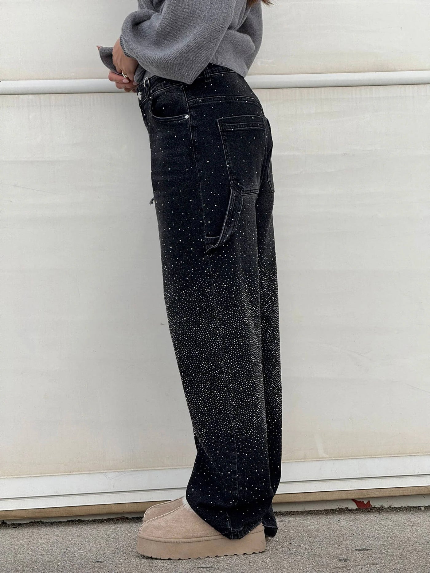 Pantalon Violette™ à taille haute, jambes larges et poches à boutons