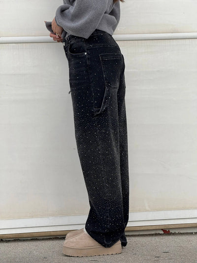 Pantalon Violette™ à taille haute, jambes larges et poches à boutons