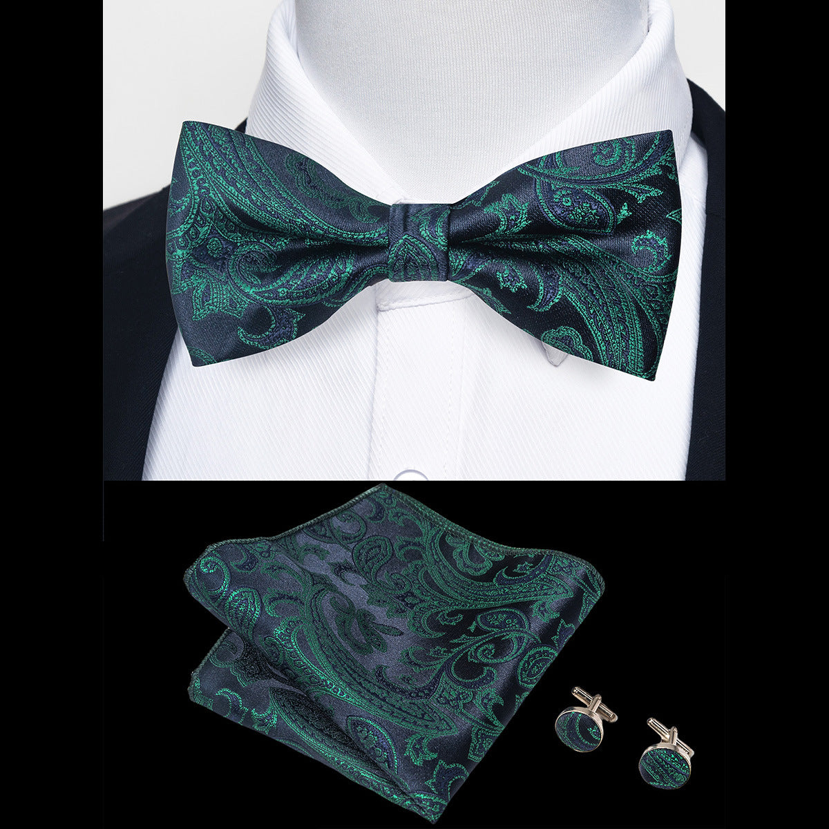 Ensemble Nœud Papillon Homme – Pochette & Boutons de Manchette Élegants