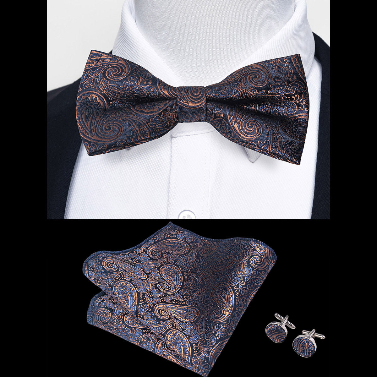 Ensemble Nœud Papillon Homme – Pochette & Boutons de Manchette Élegants