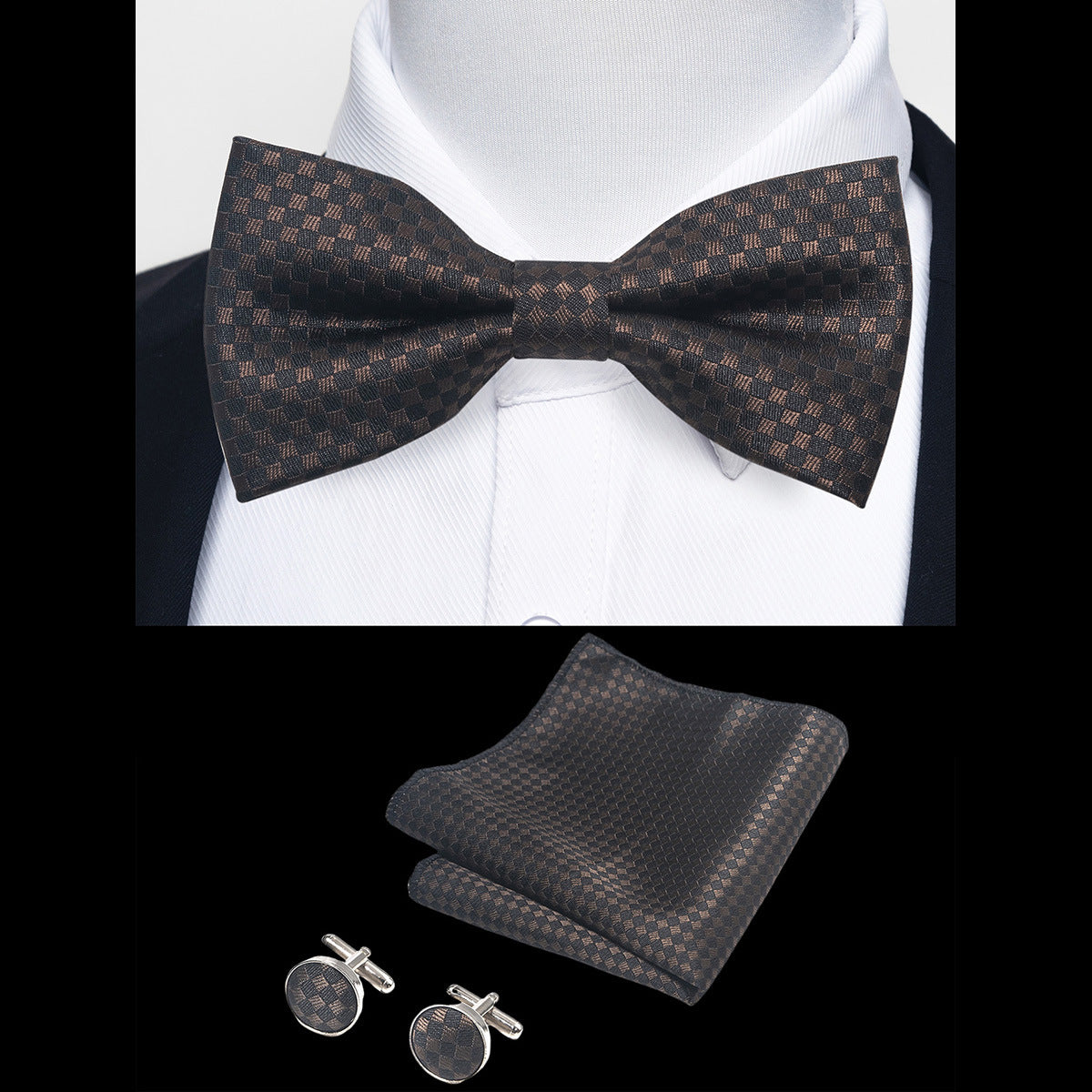 Ensemble Nœud Papillon Homme – Pochette & Boutons de Manchette Élegants