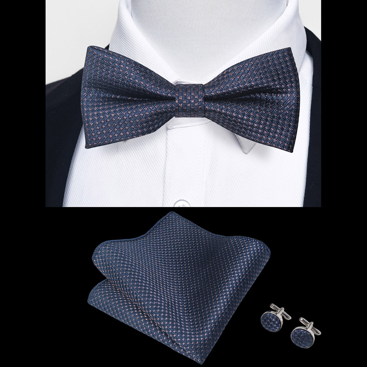 Ensemble Nœud Papillon Homme – Pochette & Boutons de Manchette Élegants
