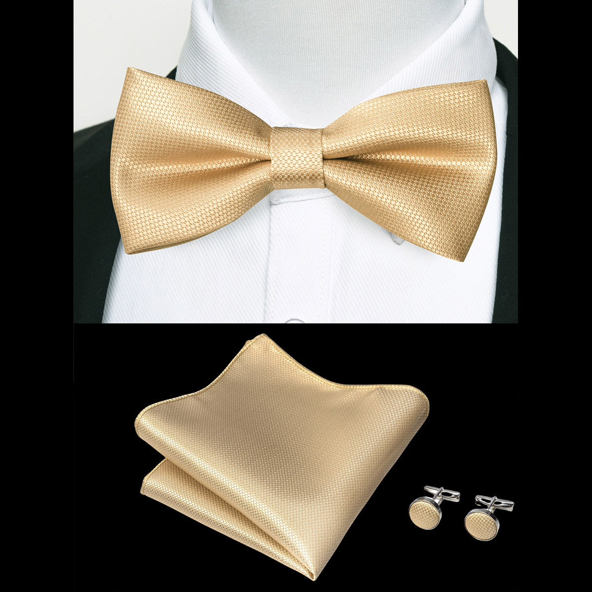 Ensemble Nœud Papillon Homme – Pochette & Boutons de Manchette Élegants