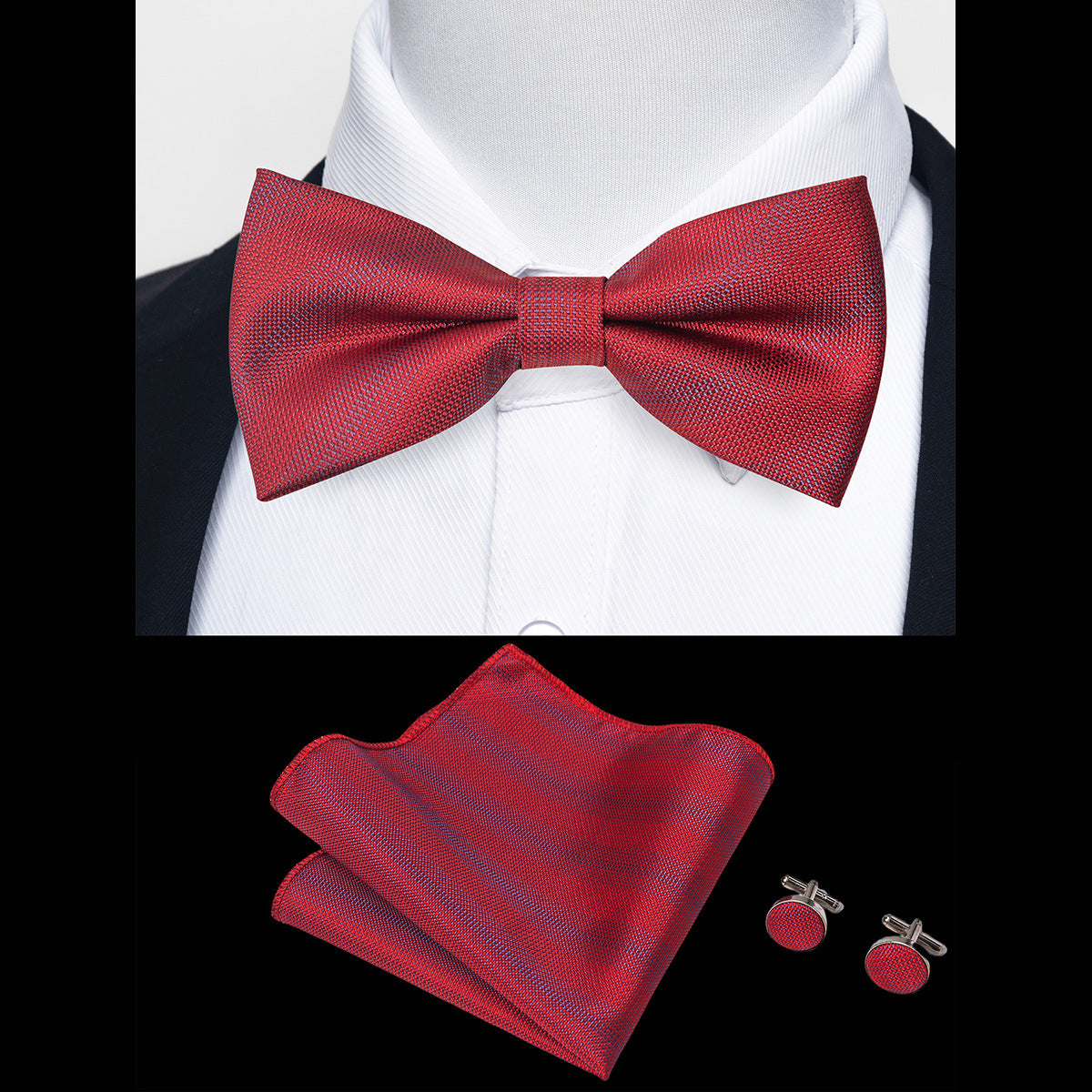 Ensemble Nœud Papillon Homme – Pochette & Boutons de Manchette Élegants
