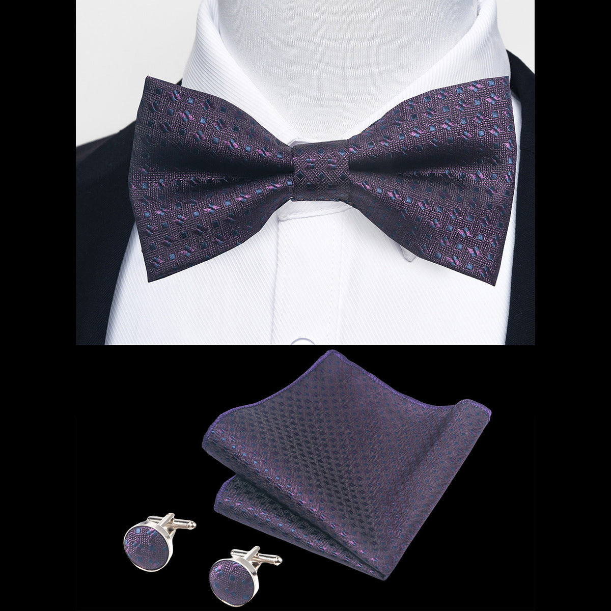 Ensemble Nœud Papillon Homme – Pochette & Boutons de Manchette Élegants