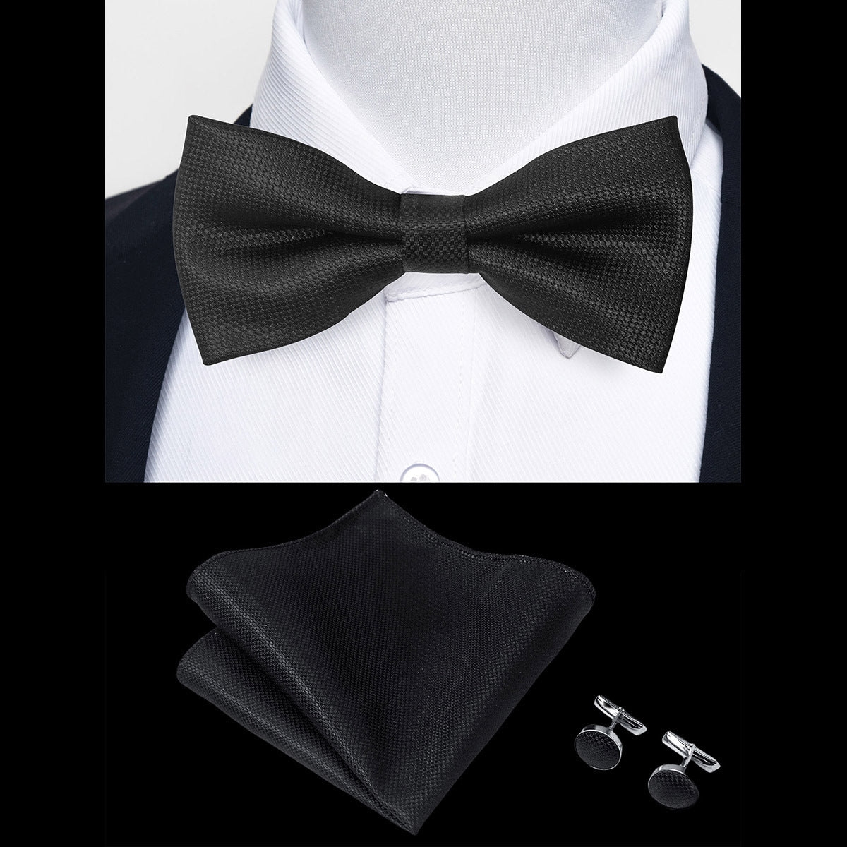 Ensemble Nœud Papillon Homme – Pochette & Boutons de Manchette Élegants