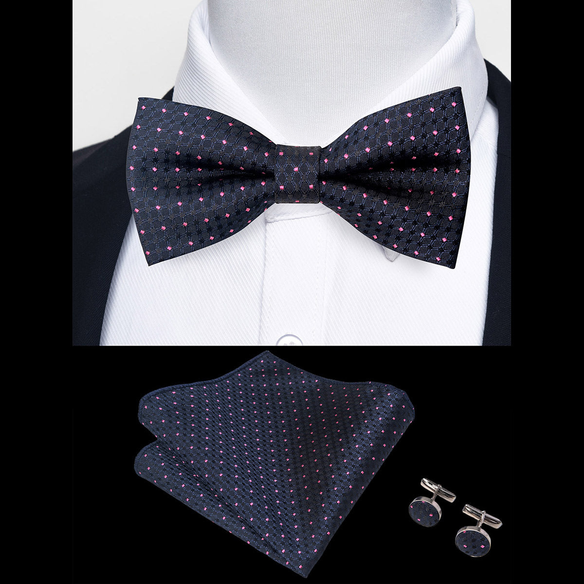 Ensemble Nœud Papillon Homme – Pochette & Boutons de Manchette Élegants
