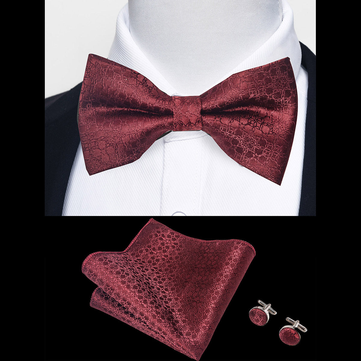 Ensemble Nœud Papillon Homme – Pochette & Boutons de Manchette Élegants