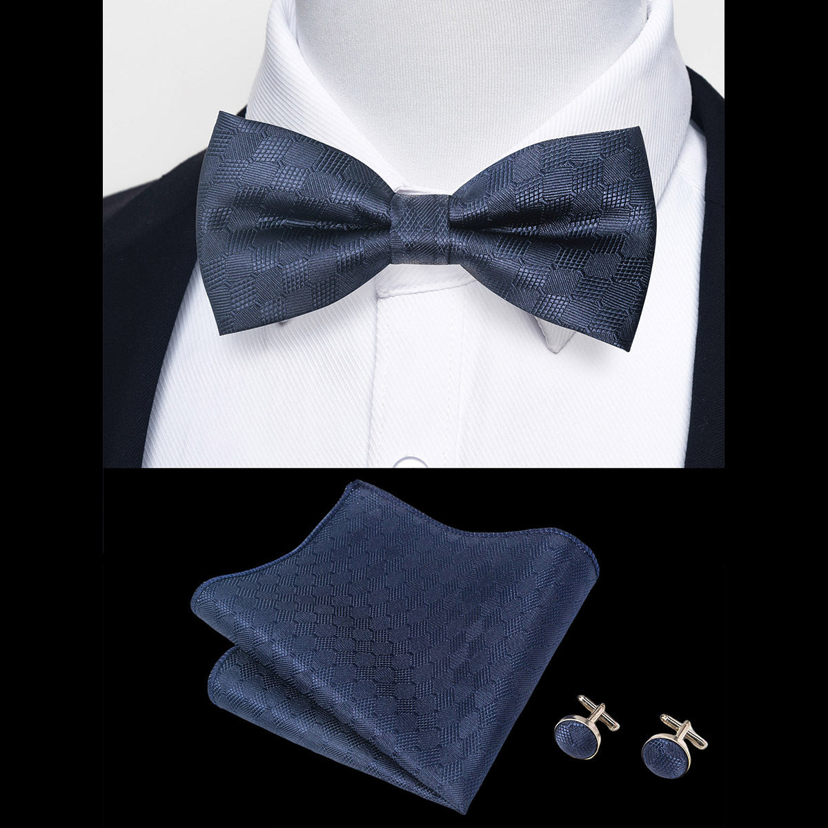 Ensemble Nœud Papillon Homme – Pochette & Boutons de Manchette Élegants