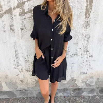 Nora™ | Ensemble blouse fluide et short uni pour un style décontracté