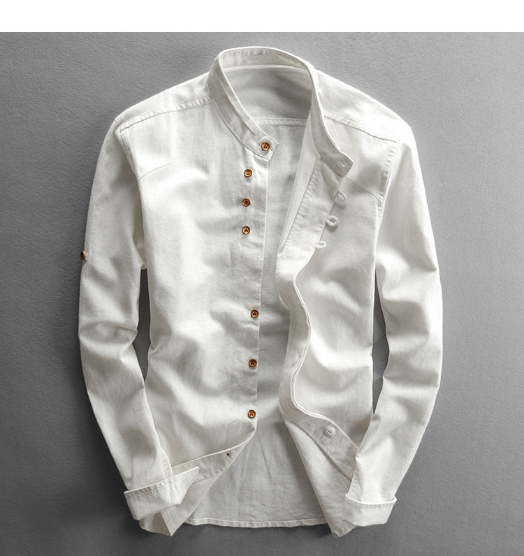 Mathis™ | Chemise Japonaise en Lin & Coton – Col Mao, Slim Fit et Respirante