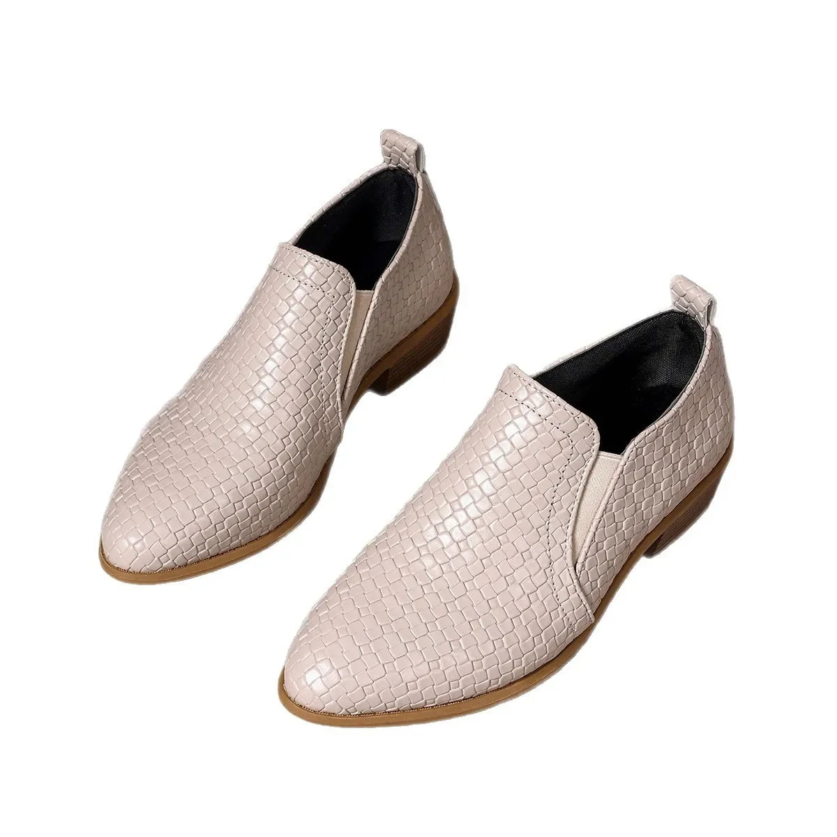 Dames instappers met dikke hak Beige Retro Grote maat 43, Lente Herfst Nieuwe stijl Platte schoenen Comfortabel polyurethaan