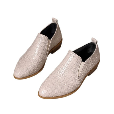 Dames instappers met dikke hak Beige Retro Grote maat 43, Lente Herfst Nieuwe stijl Platte schoenen Comfortabel polyurethaan