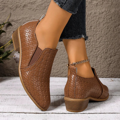 Dames instappers met dikke hak Beige Retro Grote maat 43, Lente Herfst Nieuwe stijl Platte schoenen Comfortabel polyurethaan