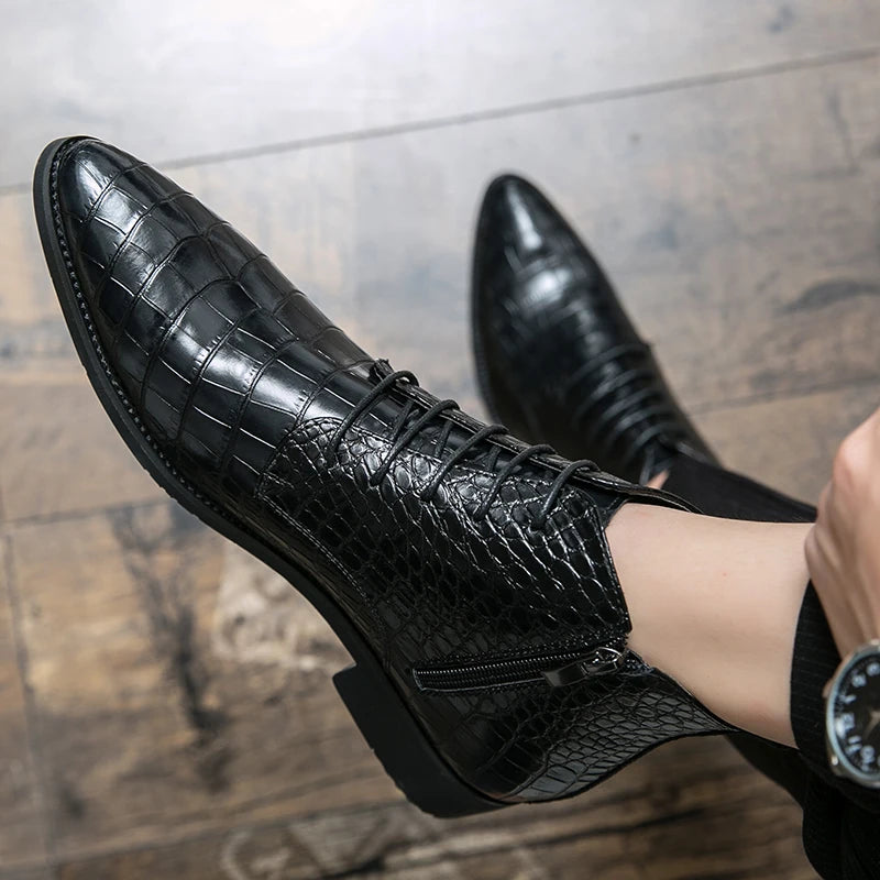 High Quality Low Heeled Lace Up Brown Chelsea Mens Boots Business Leather Men Designer Boots Fashion Casual Pointed Cowboy Boots