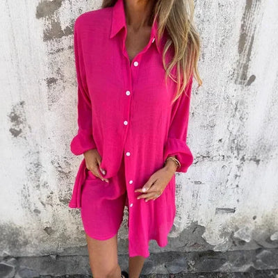 Nora™ | Ensemble blouse fluide et short uni pour un style décontracté
