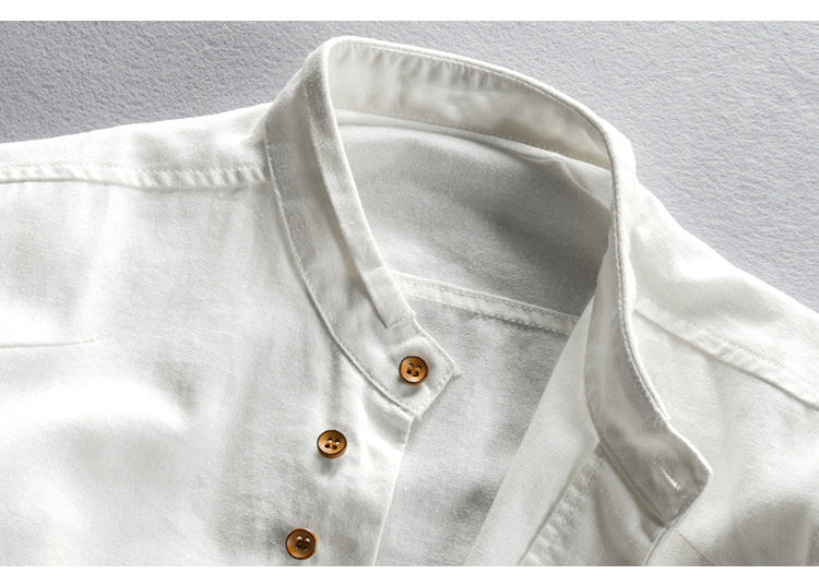 Mathis™ | Chemise Japonaise en Lin & Coton – Col Mao, Slim Fit et Respirante