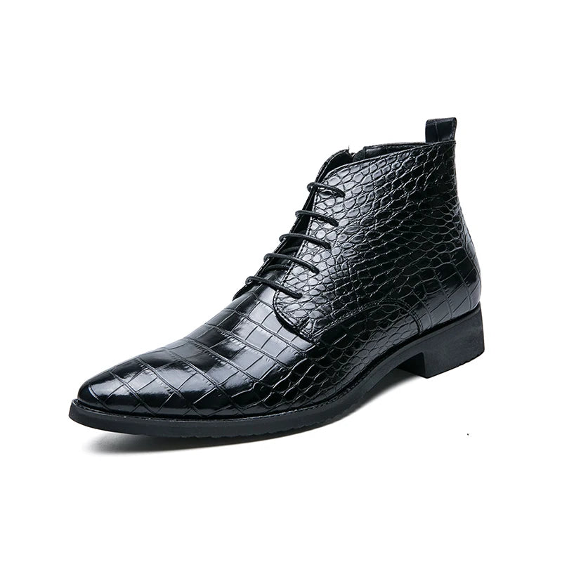 High Quality Low Heeled Lace Up Brown Chelsea Mens Boots Business Leather Men Designer Boots Fashion Casual Pointed Cowboy Boots