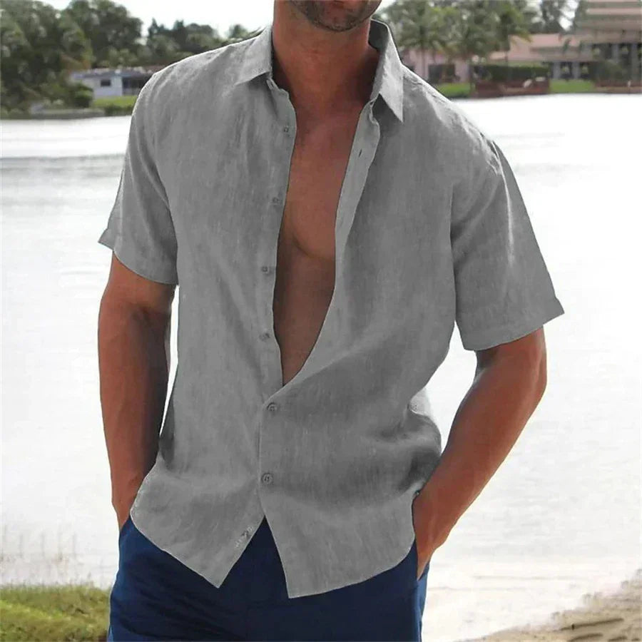 Calais™ - Chemise Décontractée Pull Bouton Lin Coton pour Hommes