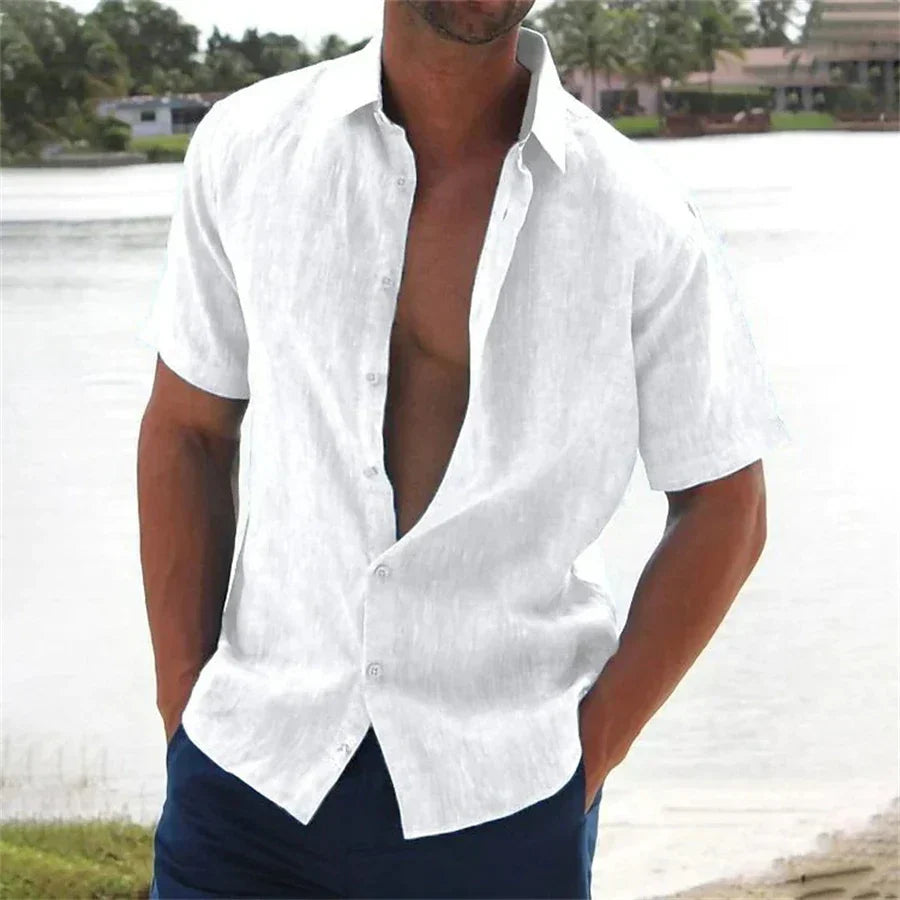 Calais™ - Chemise Décontractée Pull Bouton Lin Coton pour Hommes