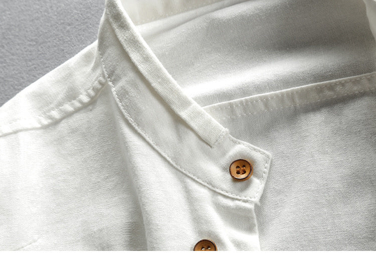 Mathis™ | Chemise Japonaise en Lin & Coton – Col Mao, Slim Fit et Respirante