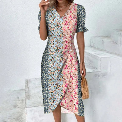 Élora – Robe d’été élégante à imprimé géométrique et manches bouffantes
