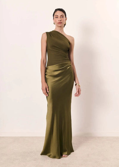 Amber™ – Robe Longue en Satin à Une Épaule