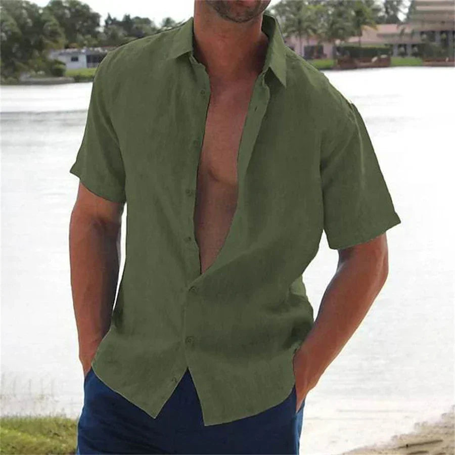 Calais™ - Chemise Décontractée Pull Bouton Lin Coton pour Hommes