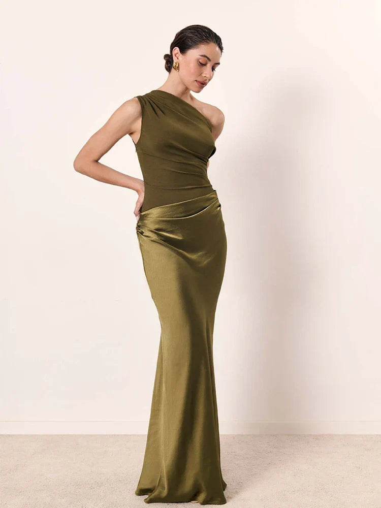 Amber™ – Robe Longue en Satin à Une Épaule