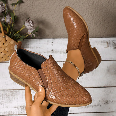 Dames instappers met dikke hak Beige Retro Grote maat 43, Lente Herfst Nieuwe stijl Platte schoenen Comfortabel polyurethaan