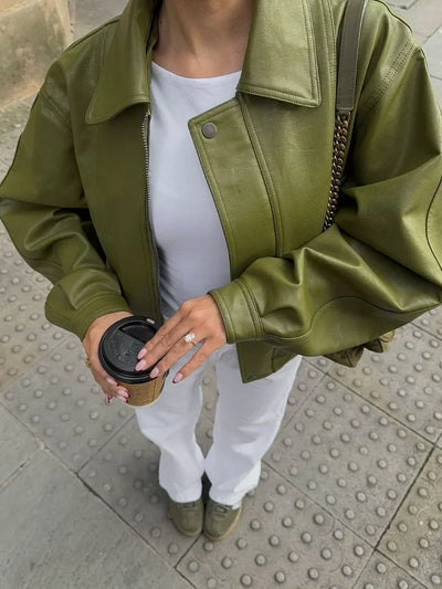Lorette - Blouson aviateur oversize en faux cuir végétalien