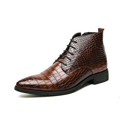 High Quality Low Heeled Lace Up Brown Chelsea Mens Boots Business Leather Men Designer Boots Fashion Casual Pointed Cowboy Boots