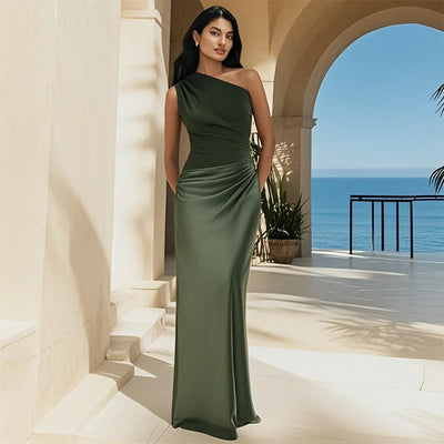 Amber™ – Robe Longue en Satin à Une Épaule