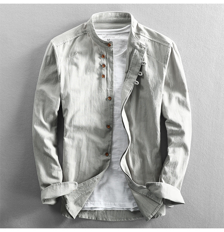 Mathis™ | Chemise Japonaise en Lin & Coton – Col Mao, Slim Fit et Respirante