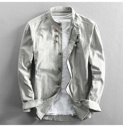 Mathis™ | Chemise Japonaise en Lin & Coton – Col Mao, Slim Fit et Respirante