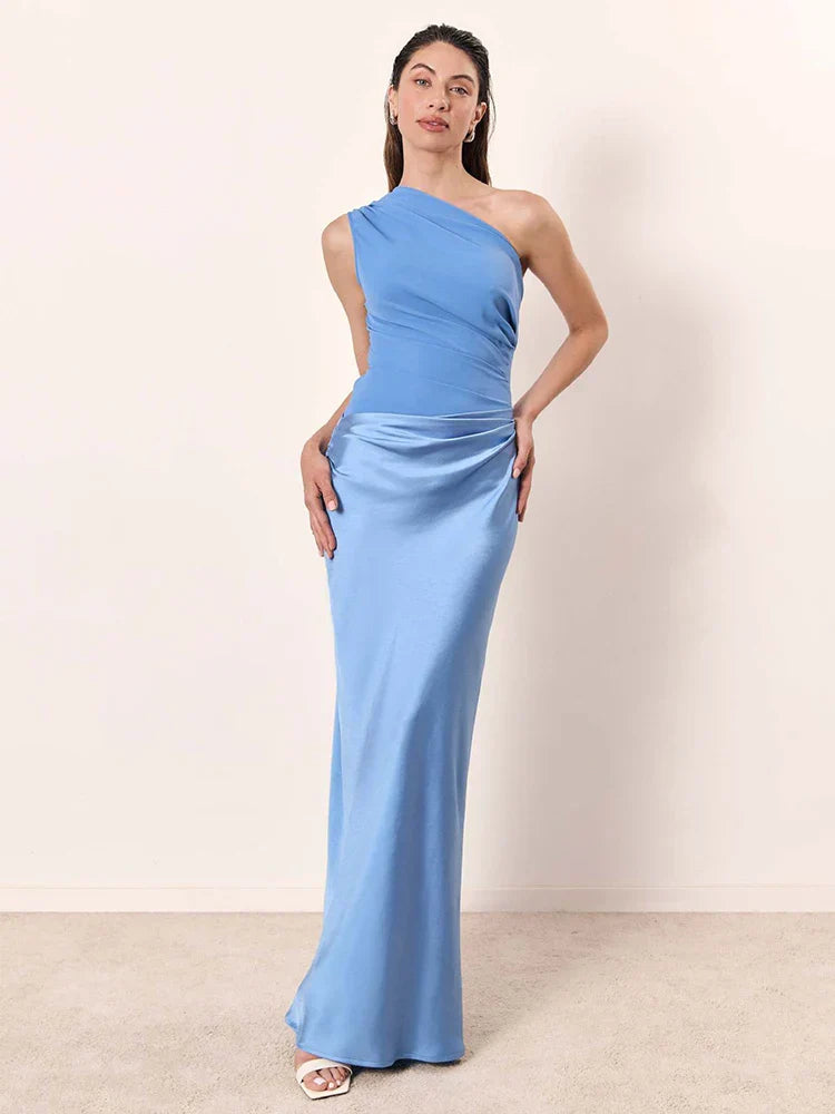 Amber™ – Robe Longue en Satin à Une Épaule