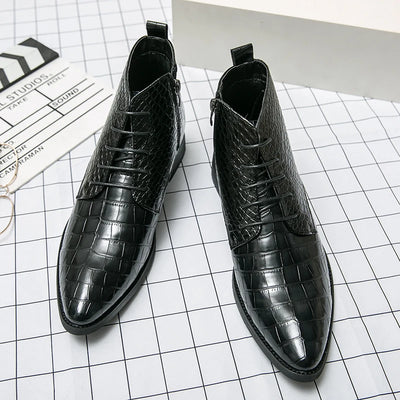 High Quality Low Heeled Lace Up Brown Chelsea Mens Boots Business Leather Men Designer Boots Fashion Casual Pointed Cowboy Boots