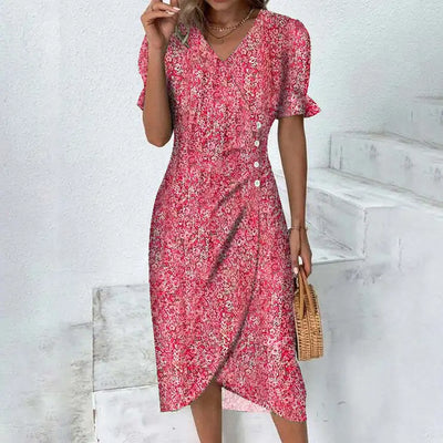 Élora – Robe d’été élégante à imprimé géométrique et manches bouffantes