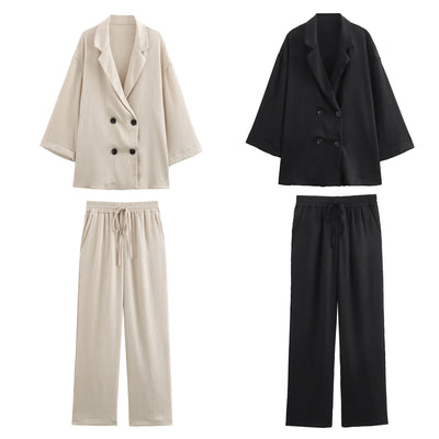 Ensemble d’Automne Zaraéa™ – Veste Plissée Élégante & Pantalon Décontracté