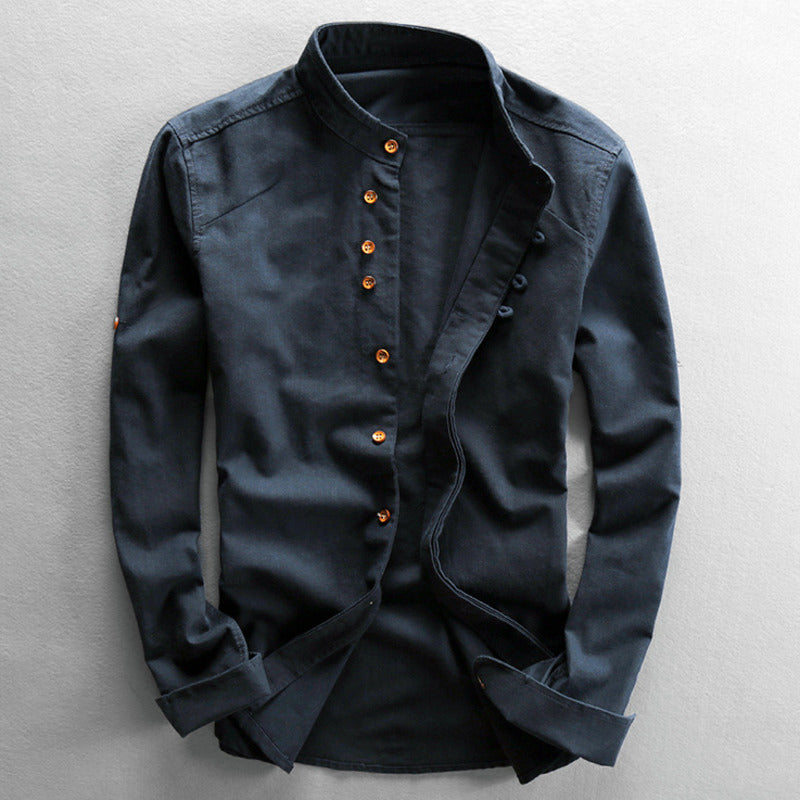 Mathis™ | Chemise Japonaise en Lin & Coton – Col Mao, Slim Fit et Respirante
